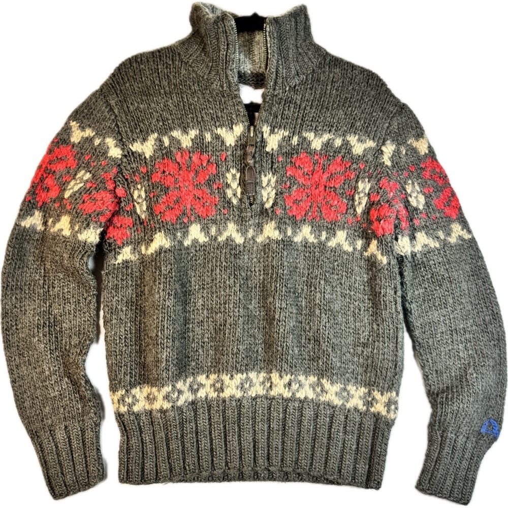 Vtg Y2K American Eagle Sweater Mens M Gray Wool Blend Fair Isle 1/4 Zip Nordic